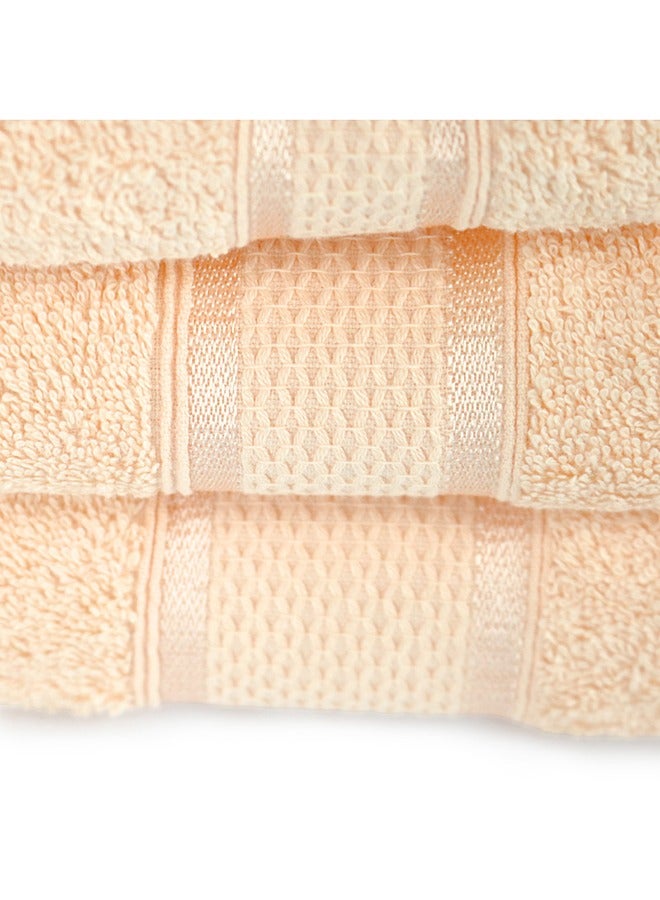 6 Pcs ALEZAYA Dyed Towel Set 500 GSM 100% Cotton Terry Viscose Border 1xBath Towel 70x140cm 1xHand Towel 50x90cm 1xGuest Towel 40x60cm & 1xBaby Towel 30x50cm & 2xFace Towel 33x33cm Peach Color