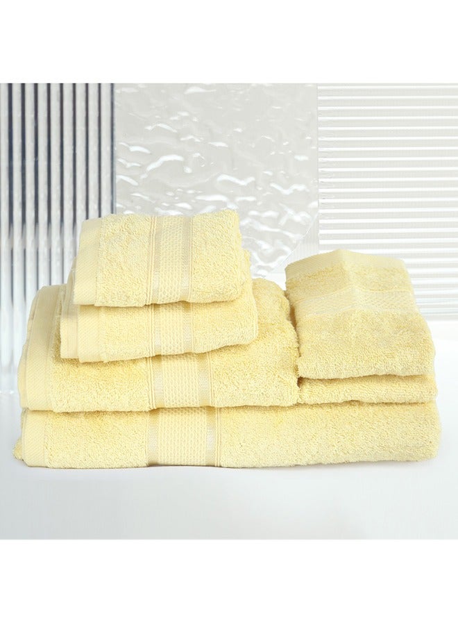 6 Pcs ALEZAYA Dyed Towel set 500 GSM 100% Cotton Terry Viscose Border 1 Bath Towel 70x140 cm 1 Hand Towel 50x90 cm 1 Guest Towel 40x60 cm & 1 Baby Towel 30x50 cm & 2 Face Towel 33x33 cm Yellow Color