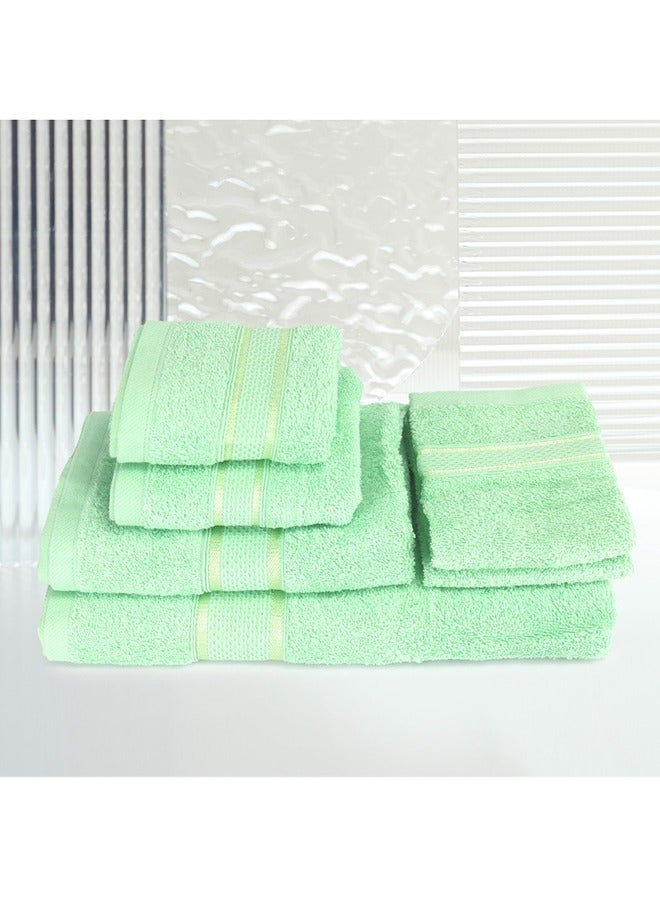 6 Pcs ALEZAYA Dyed Towel set 500 GSM 100% Cotton Terry Viscose Border 1 Bath Towel 70x140 cm 1 Hand Towel 50x90 cm 1 Guest Towel 40x60 cm & 1 Baby Towel 30x50 cm & 2 Face Towel 33x33 cm Green Color
