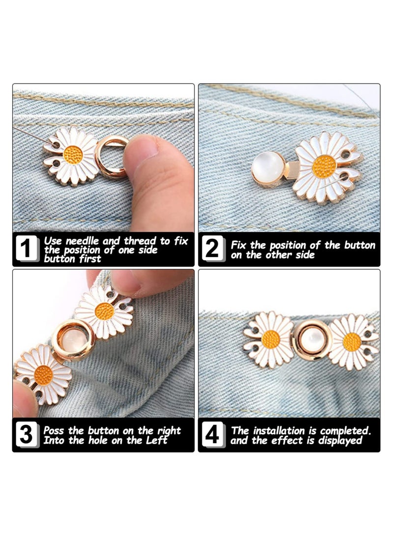 6PCS Buttons for Jeans Dress Loose Big DIY Pants Clips for Waist Smaller Tightener DIY Sewing Adjustable Waist Buckle Fashion Pearl Flower Adjuster Fastener Clasp Pins for Girls Women