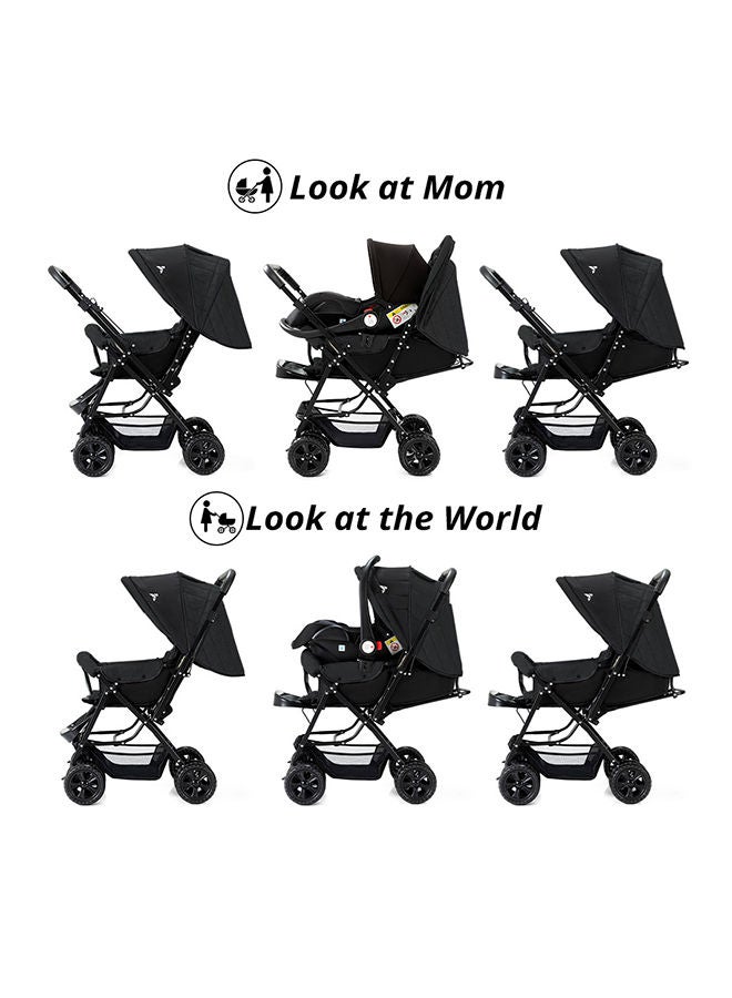 Reversible Look At Me Stroller With T Diaper Bag And Hooks And Changing Pad - Black