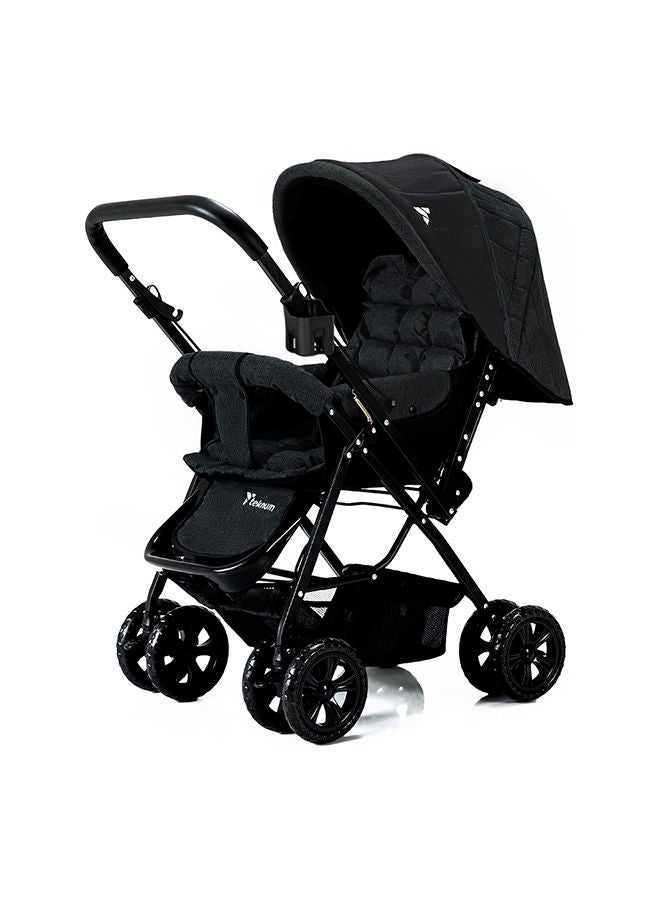 Reversible Look At Me Stroller With T Diaper Bag And Hooks And Changing Pad - Black