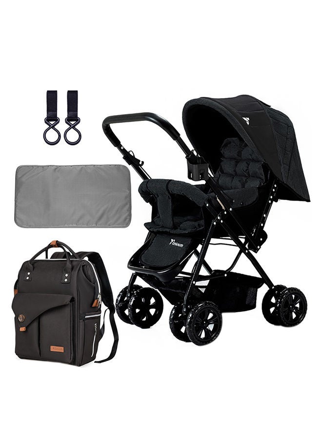 Reversible Look At Me Stroller With T Diaper Bag And Hooks And Changing Pad - Black