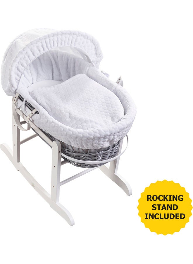 Honeycomb Wicker Moses Basket With Rocking Stand - White
