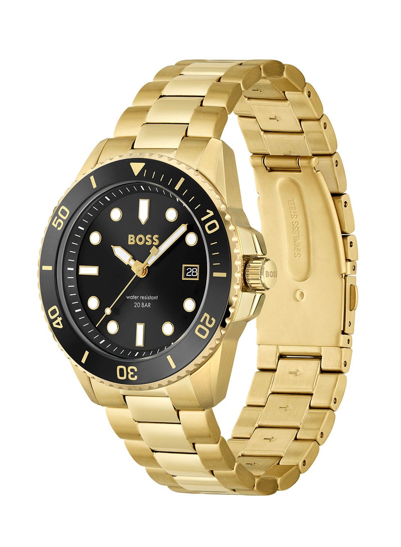 Ace Men's Black Dial Ionic Thin Gold Plated 1 Steel Watch - 1513917