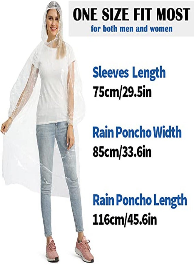 Disposable Rain Ponchos for Adult 5Pcs Clear Rain Coat Jacket with Drawstring Hood and Elastic Sleeve for Women Men for Travel Outdoor Amusement Park Hiking Emergency Disposable Poncho (White)