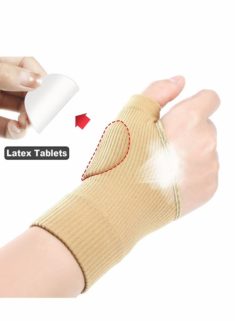 Wrist Support Brace 2 Pairs Wrist and Thumb Support Braces Compression Gloves Breathable Wrist Supports with Gel Thumb Pads Thumb for Women Man Stabilizer for Arthritis Pain Relief (Nude L)