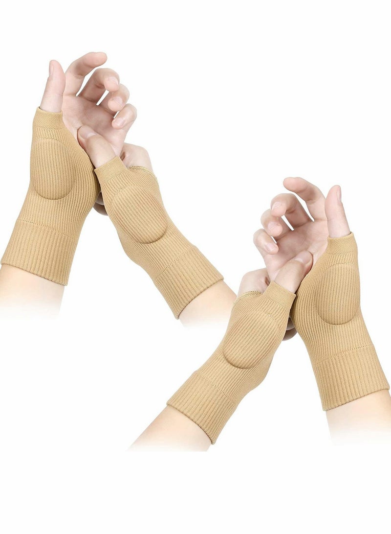 Wrist Support Brace 2 Pairs Wrist and Thumb Support Braces Compression Gloves Breathable Wrist Supports with Gel Thumb Pads Thumb for Women Man Stabilizer for Arthritis Pain Relief (Nude L)