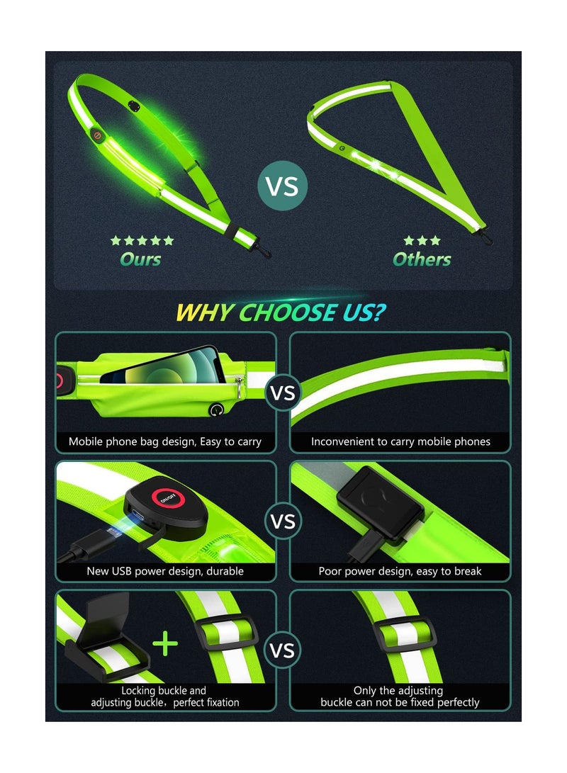 Reflective Belt, LED Reflective Belt Sash for Walking at Night, Night Running Safety Gear, High Visibility, Rechargeable, Durable, LED Light Up Running Belt, for Runners Walkers Men Women