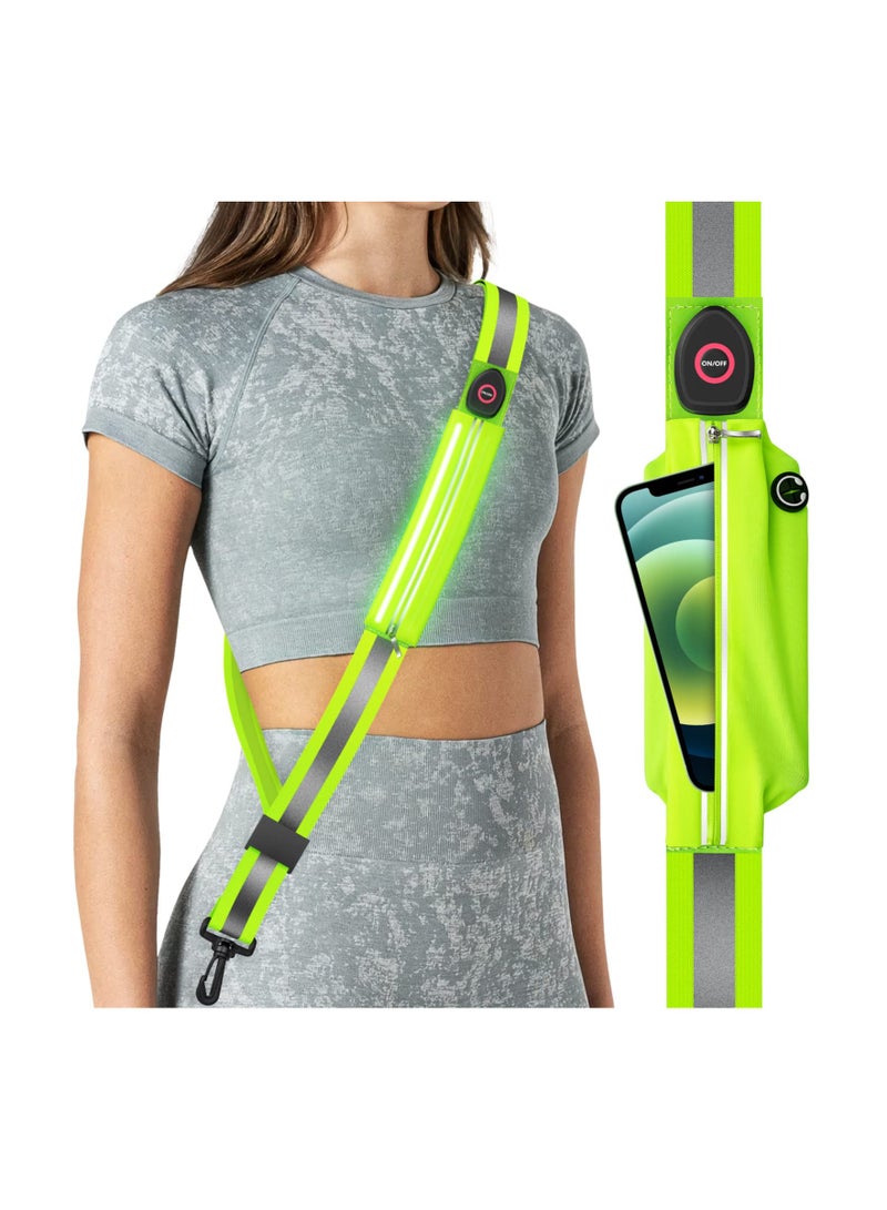 Reflective Belt, LED Reflective Belt Sash for Walking at Night, Night Running Safety Gear, High Visibility, Rechargeable, Durable, LED Light Up Running Belt, for Runners Walkers Men Women