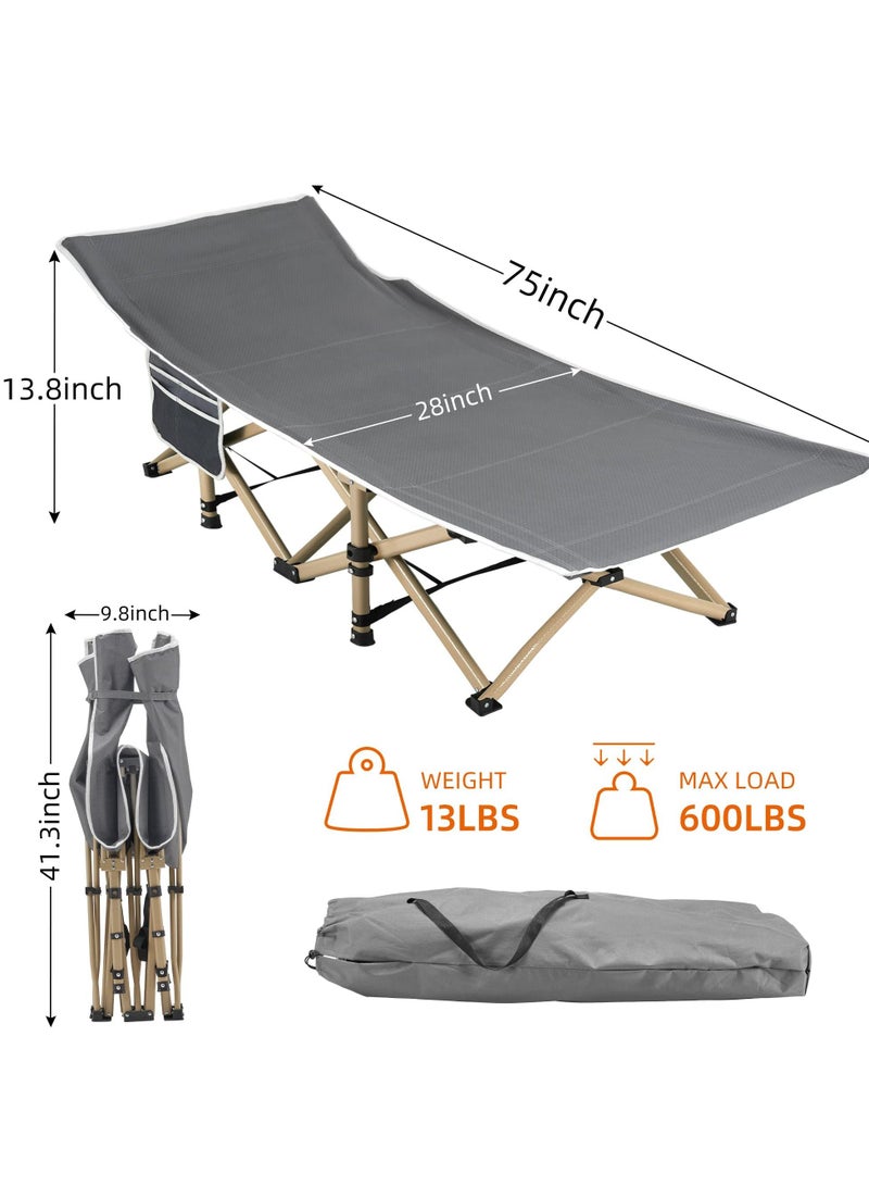 Folding camping cot, sleeping cot for adult, 190*71cm extra wide heavy duty camping cot max load 600LBS with carry bag, portable camping cot for outdoor camping/office, home nap
