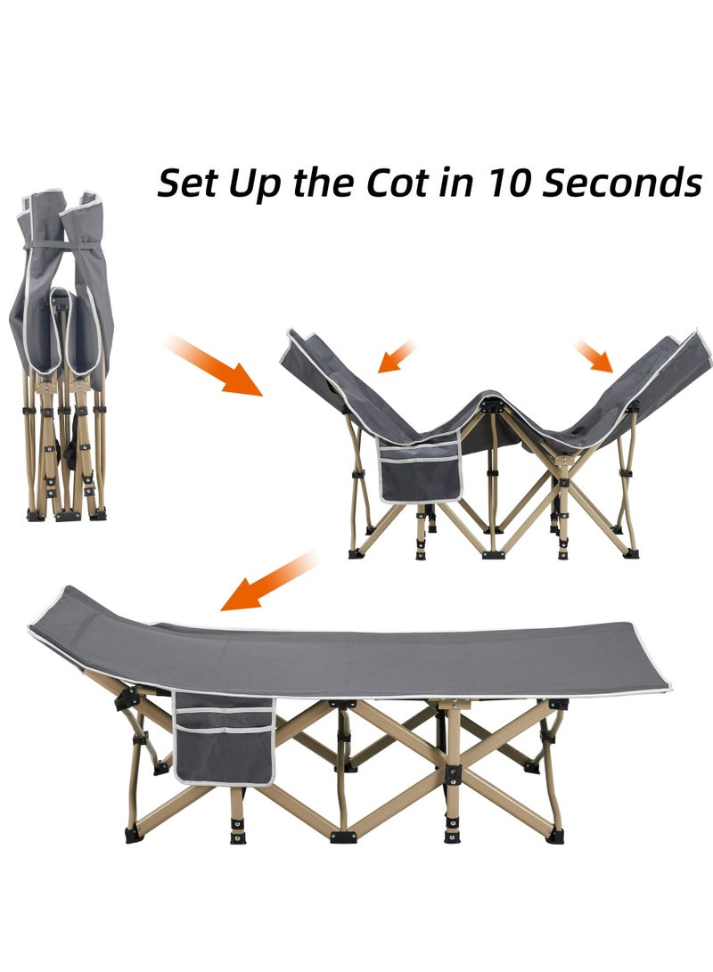 Folding camping cot, sleeping cot for adult, 190*71cm extra wide heavy duty camping cot max load 600LBS with carry bag, portable camping cot for outdoor camping/office, home nap