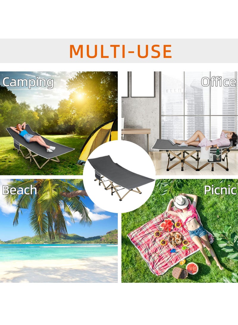 Folding camping cot, sleeping cot for adult, 190*71cm extra wide heavy duty camping cot max load 600LBS with carry bag, portable camping cot for outdoor camping/office, home nap