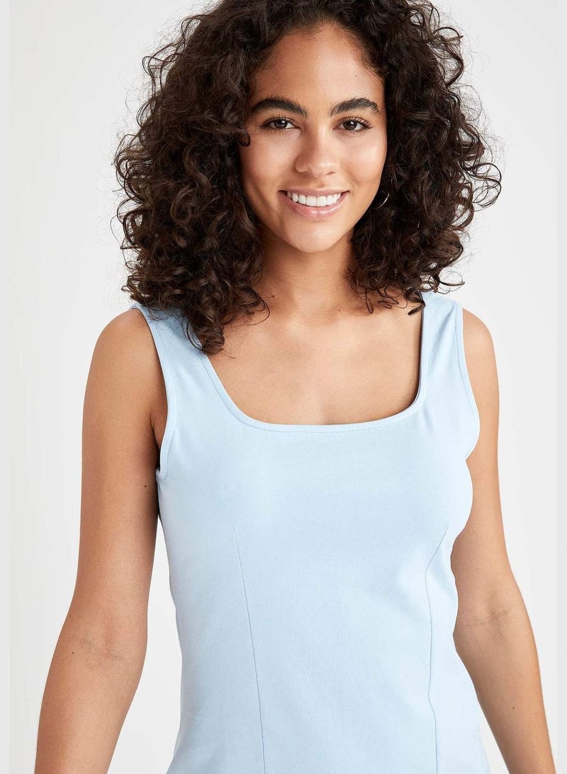 Basic Strappy Mini Dress With Slit