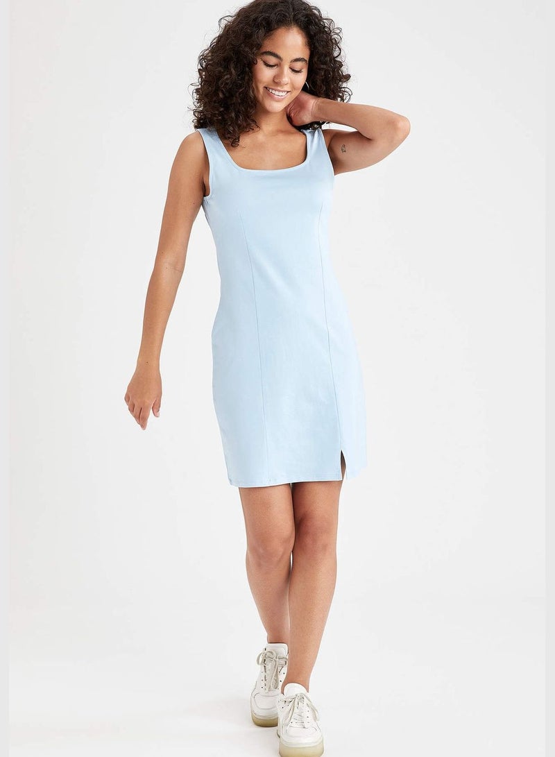 Basic Strappy Mini Dress With Slit