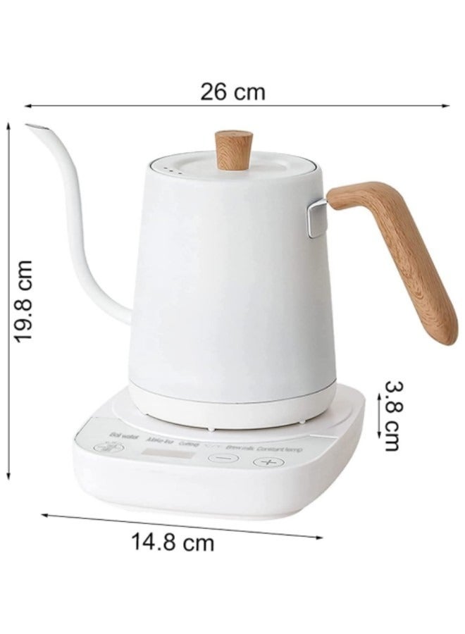 Gooseneck Electric Kettle Temperature Control 0.8L, 4 Modes Pour Over Coffee and Tea Kettle, 100% Stainless Steel Inner,1000W White