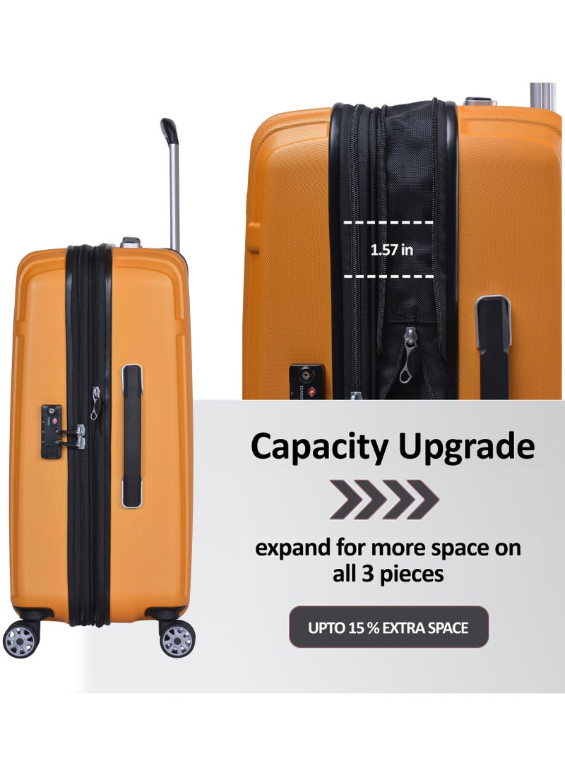 Hard Case Travel Bags Makrolon Polycarbonate Lightweight Expandable Zipper Trolley Luggage Set And Robust 4 Quiet Wheels With TSA Lock Kg82 Yellow