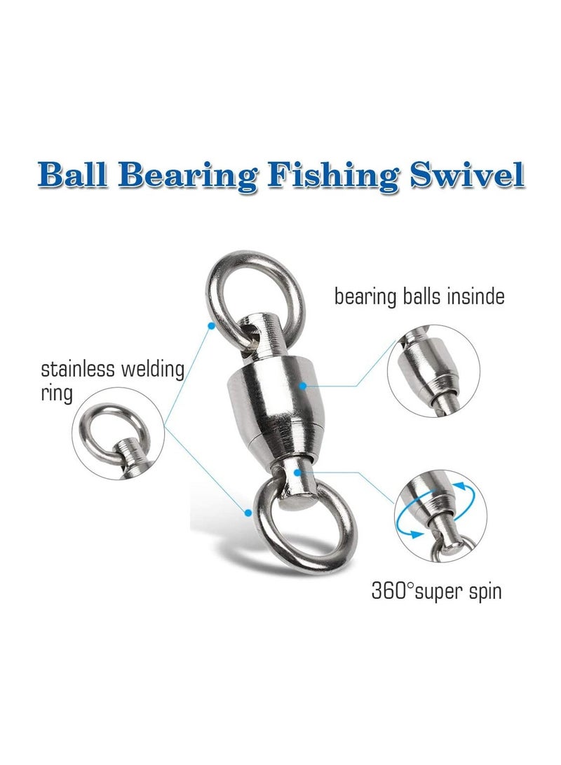 Ball Bearing Swivels Connector, 50 Pcs High Strength Stainless Steel Solid Welded Rings Barrel Swivels Saltwater Freshwater Fishing, Fishing Accessories