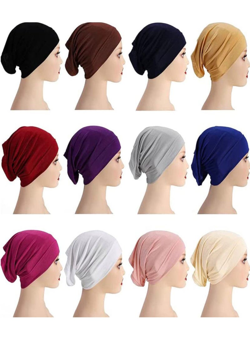 12-Pieces Hijab Undercap Scarf for Women Men Turban Head Wraps Solid Color Tube Unisex