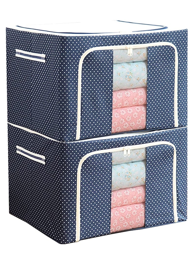 2pcs Storage Boxes Clothes Storage Container Set Oxford Cloth Closet Organizer Boxes With Steel Frame, Easy to Fold with Sturdy Zipper,Storage for Clothes,Bed ,Blankets,Bedding,Pillow