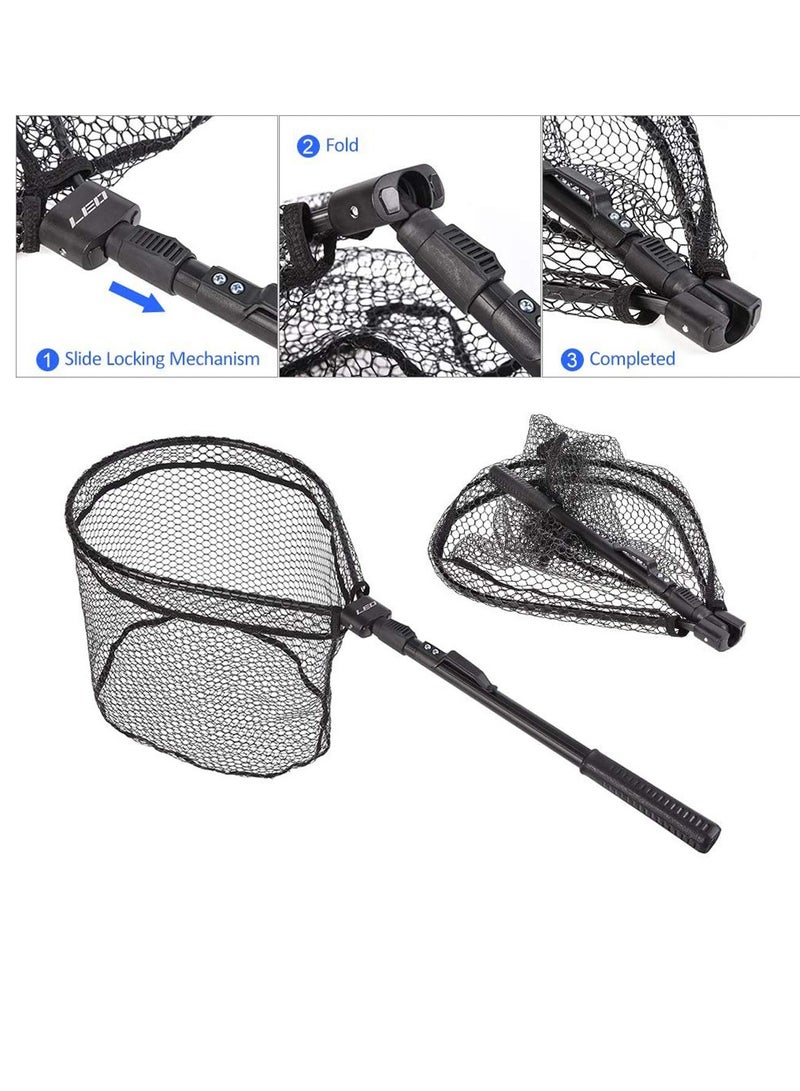 Fishing Spinning Landing Net, ELECDON Portable Folding Wading Net One Hand Foldable & Telescopic Easy Clean Rubber Mesh Frame Handle Tangle Proof Net, Durable Material Mesh, Safe Fish, 1 Pack