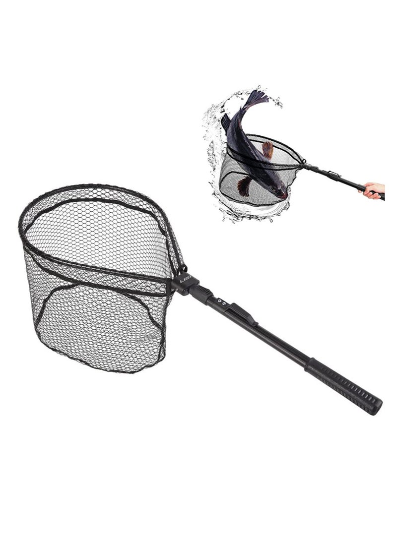 Fishing Spinning Landing Net, ELECDON Portable Folding Wading Net One Hand Foldable & Telescopic Easy Clean Rubber Mesh Frame Handle Tangle Proof Net, Durable Material Mesh, Safe Fish, 1 Pack