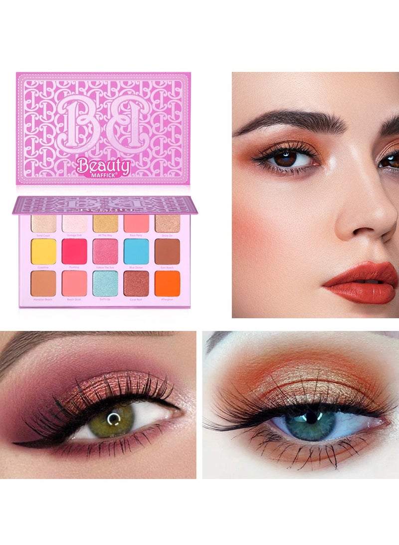 MAFFICK 15-Color Eyeshadow Palette- Matte & Shimmery Eyeshadow for High-Definition Eye Makeup: Waterproof, Sweat Resistant, & Long-lasting