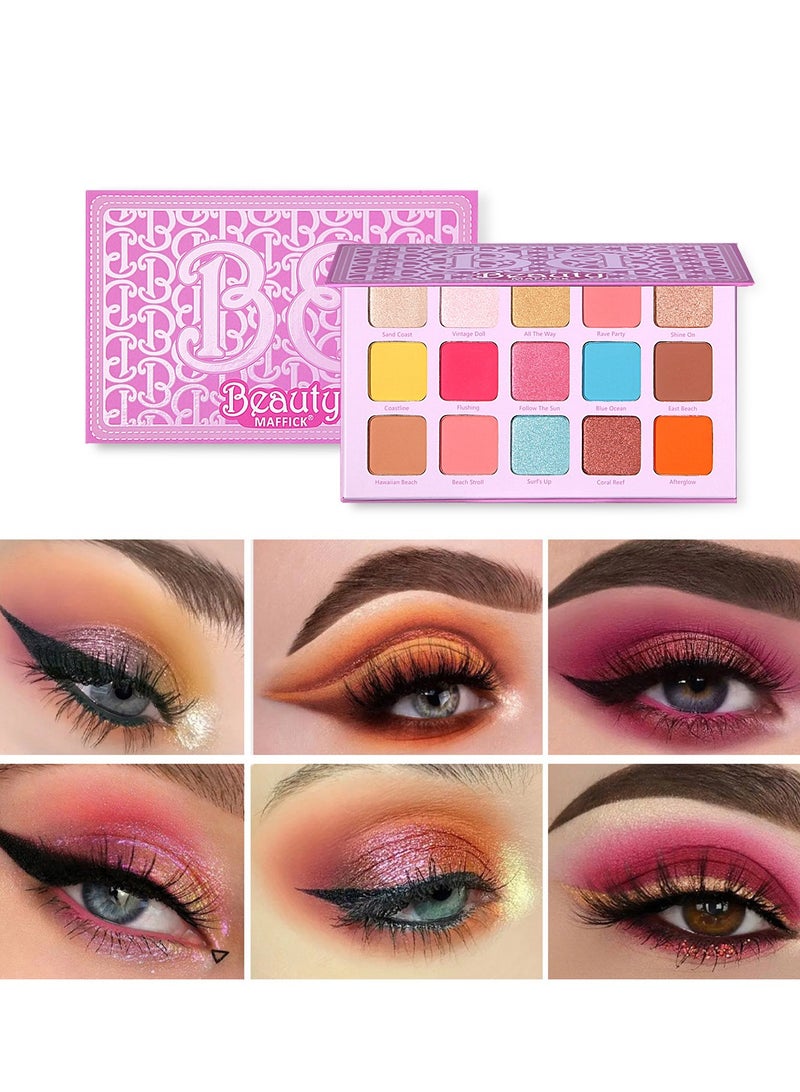 MAFFICK 15-Color Eyeshadow Palette- Matte & Shimmery Eyeshadow for High-Definition Eye Makeup: Waterproof, Sweat Resistant, & Long-lasting