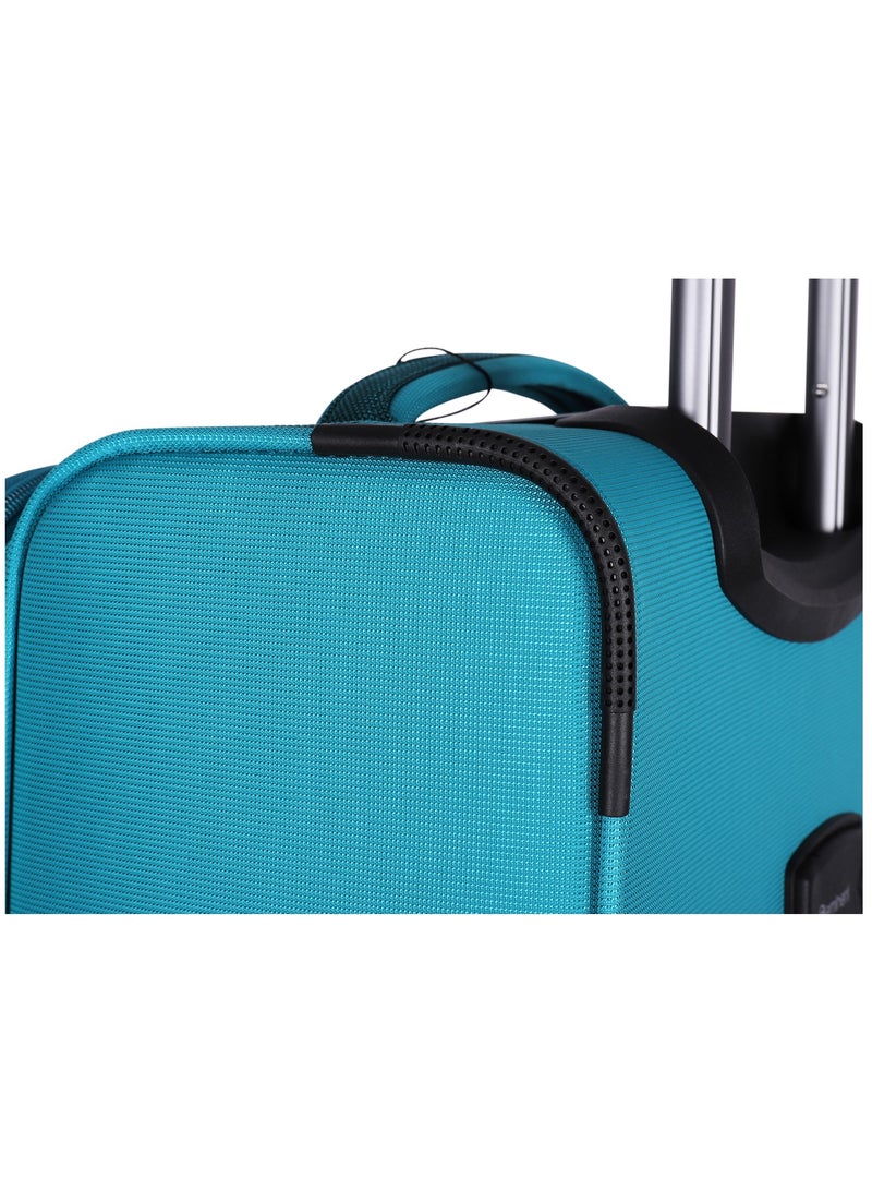 Unisex Soft Travel Bag Large Luggage Trolley Polyester Lightweight Expandable 4 Double Spinner Wheeled Suitcase with 3 Digit TSA lock E788 Green