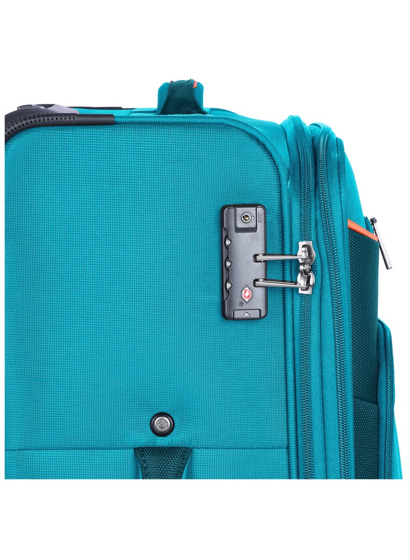 Unisex Soft Travel Bag Large Luggage Trolley Polyester Lightweight Expandable 4 Double Spinner Wheeled Suitcase with 3 Digit TSA lock E788 Green