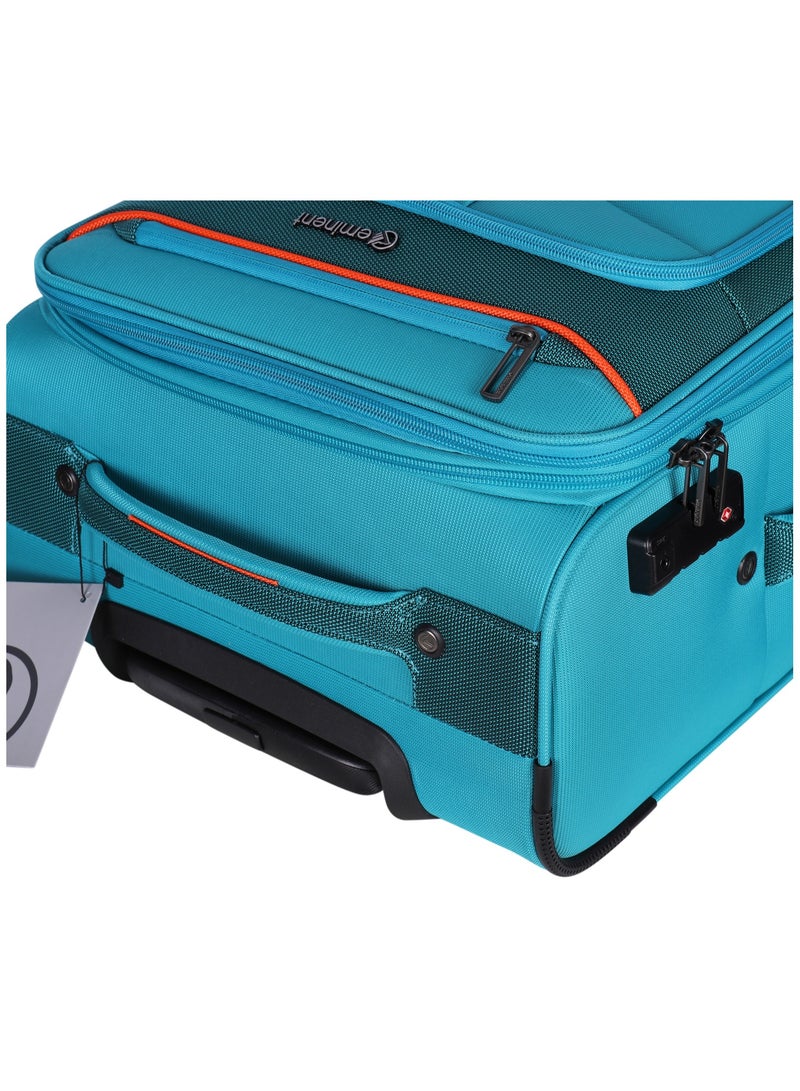 Unisex Soft Travel Bag Large Luggage Trolley Polyester Lightweight Expandable 4 Double Spinner Wheeled Suitcase with 3 Digit TSA lock E788 Green