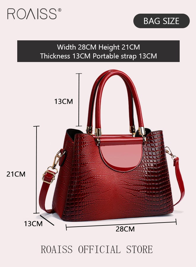 Crocodile Pattern Satchel for Women Large Capacity Light Luxury Crossbody Bag Ladies Elegant Handbag with Comfortable Handle and Hardware Parts