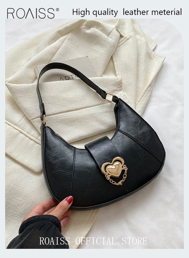 Pu Leather Zipper Shoulder Bag with Metal Decoration Suitable for Daily Use Of Ladies Small Crescent Underarm Tote Handbags for Women