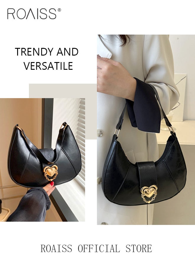 Pu Leather Zipper Shoulder Bag with Metal Decoration Suitable for Daily Use Of Ladies Small Crescent Underarm Tote Handbags for Women