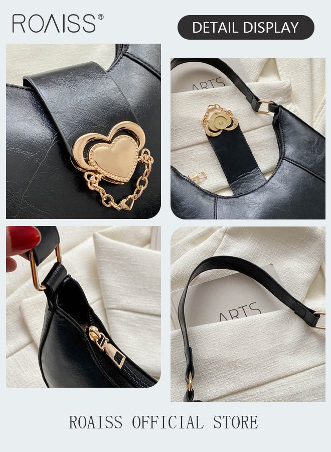 Pu Leather Zipper Shoulder Bag with Metal Decoration Suitable for Daily Use Of Ladies Small Crescent Underarm Tote Handbags for Women