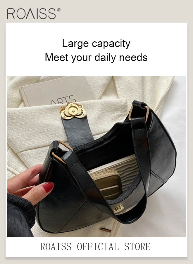 Pu Leather Zipper Shoulder Bag with Metal Decoration Suitable for Daily Use Of Ladies Small Crescent Underarm Tote Handbags for Women