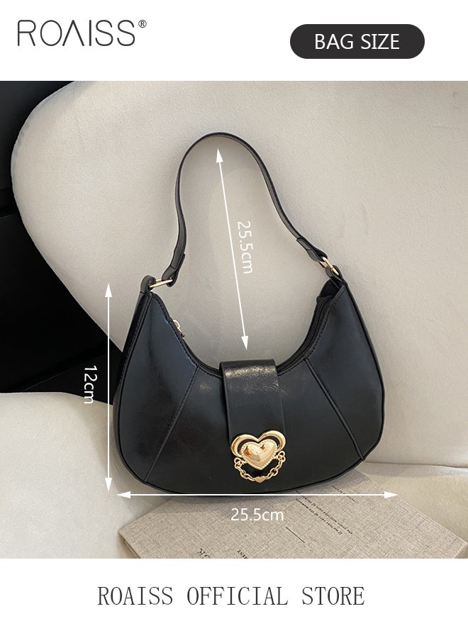 Pu Leather Zipper Shoulder Bag with Metal Decoration Suitable for Daily Use Of Ladies Small Crescent Underarm Tote Handbags for Women