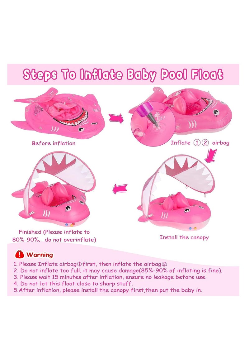 Baby Pool Float, Infant Swimming Float with Sun Protection Canopy Inflatable Floaties for Toddlers Shark Baby Swim Floats Ring for Pool Bath Toys for Safer Swim for Newborn Age 3-36 Months Toddler