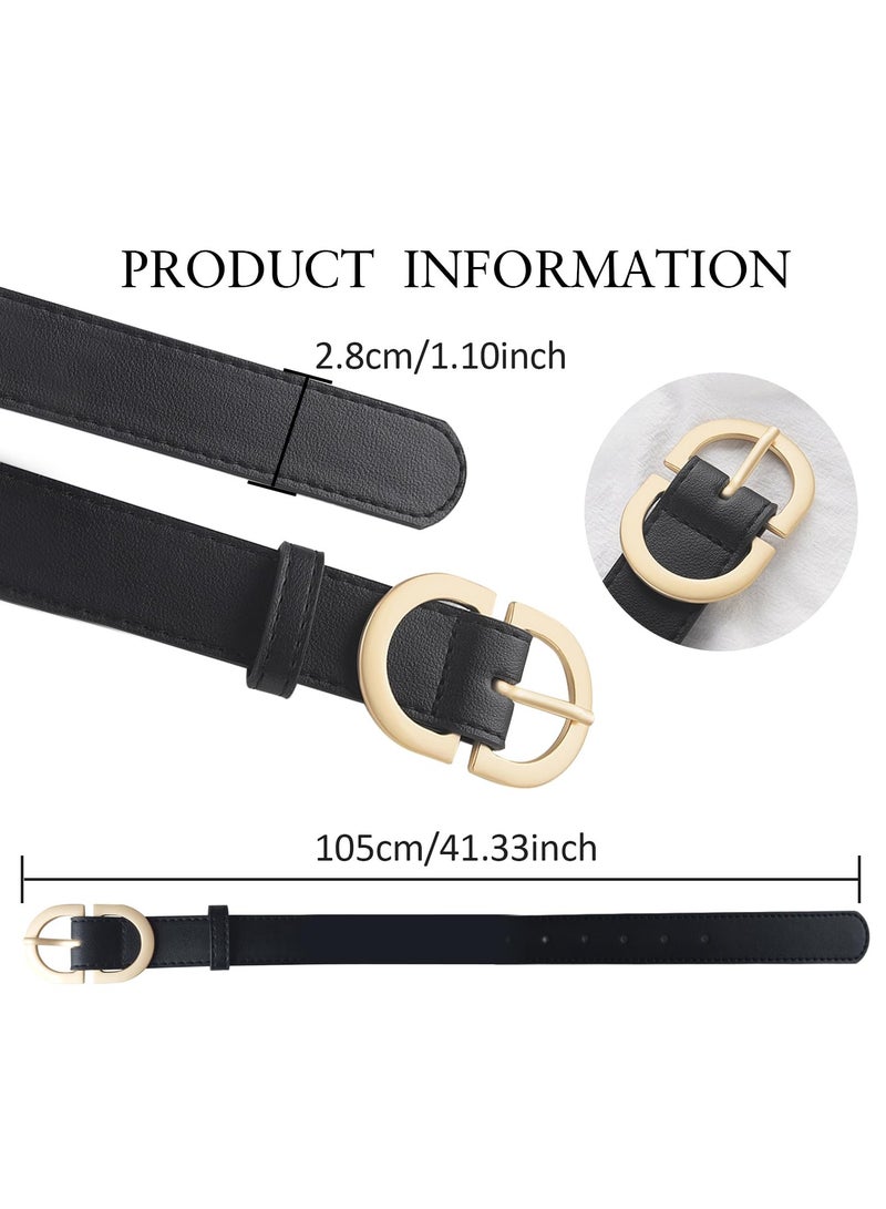 2 Pack Women Leather Belts For Dress Jeans Pants,Fashion Ladies Leather Belts, Women'S Leather Belts With Fashion Gold Metal Buckle,2.8CM Wide 105CM Long（Brown + Black）