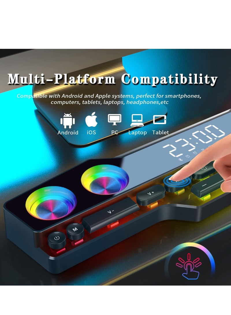 Wireless Gaming Speakers Bluetooth 5.0 PC Laptop Subwoofer with Cool lighting Dynamic RGB Sound 13 Mechanical Keys Long Endurance 4D HiFi Stereo Sound Alarm Clock FM for Computer Projector Phone