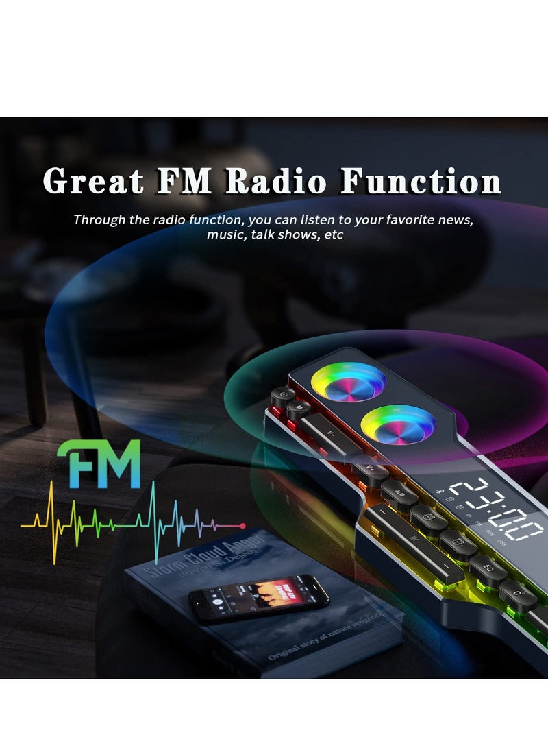 Wireless Gaming Speakers Bluetooth 5.0 PC Laptop Subwoofer with Cool lighting Dynamic RGB Sound 13 Mechanical Keys Long Endurance 4D HiFi Stereo Sound Alarm Clock FM for Computer Projector Phone