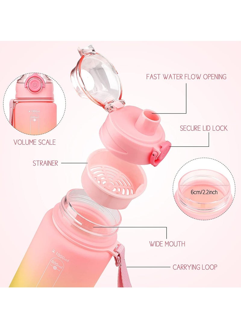 SYOSI 1Litre Sports Water Bottle, 1L Water Bottle with Lock Cover & Leak Proof Reusable Sports Drinking Bottle for Gym School Office Cycling Outdoor Sports (Pink)