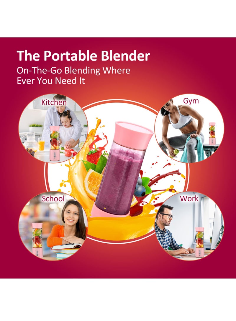 SYOSI Portable Blender, Shakes and Smoothies Blender Rechargeable Personal Blender 17oz Mini Blender with Strong Stainless Steel Blades, and Powerful Motor for Travel, Office & Sports (Pink)