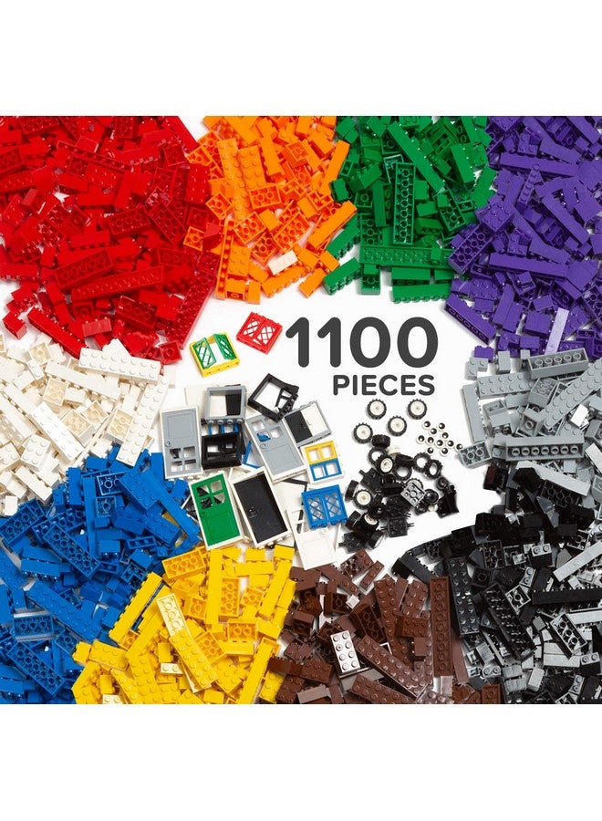 1100 Piece Building Bricks Set & Wheels Tires Axles Windows & Door Pieces Classic Colors Bulk Building Blocks Play Set For Boys And Girls Compatible With All Brands