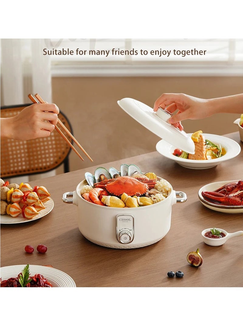 Electric Hot Pot 2.5L Multi-functional Stoveless Cooking Pot Temprature Control 750W Power Non Stick Pot Overheating Boiled and Dry Protection Stir Fry Soup and HotPot (CN 3 Pin Plug)