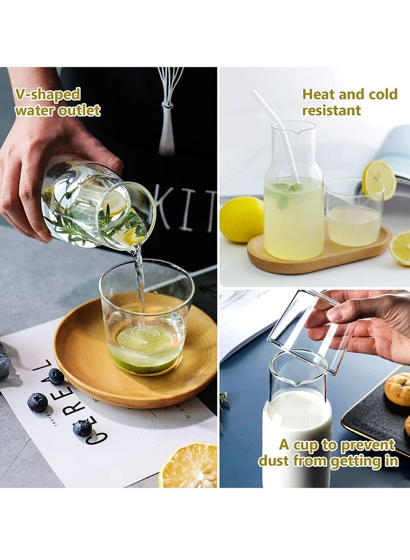 Glass Water Carafe Set, 500ml Bedside Set with Tumbler for Bedroom Nightstand, Mouthwash Bottle, Clear Juice Pitcher, Night Cup