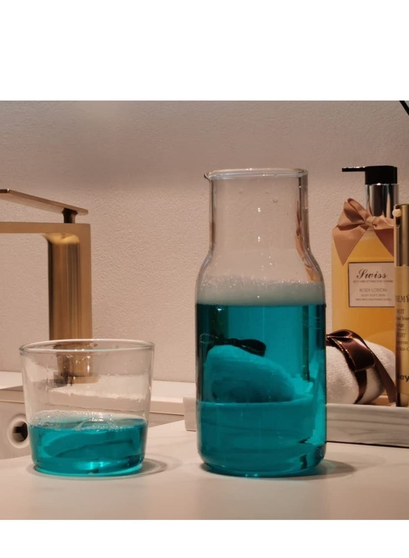 Glass Water Carafe Set, 500ml Bedside Set with Tumbler for Bedroom Nightstand, Mouthwash Bottle, Clear Juice Pitcher, Night Cup