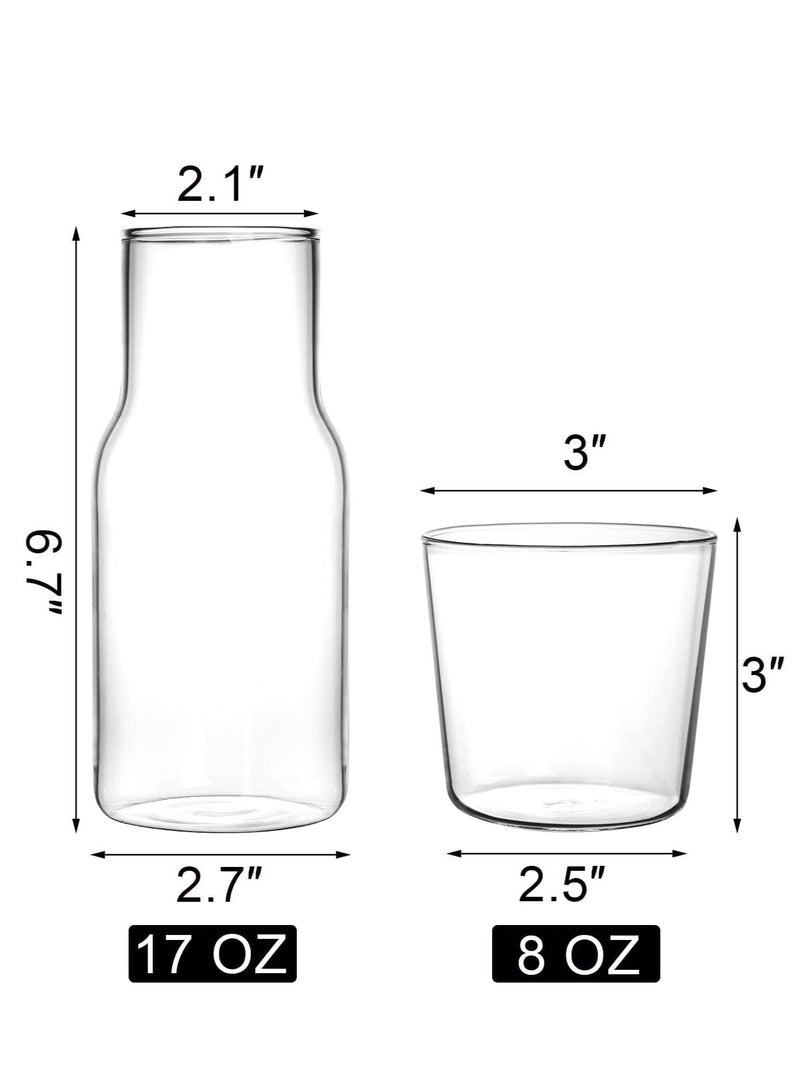 Glass Water Carafe Set, 500ml Bedside Set with Tumbler for Bedroom Nightstand, Mouthwash Bottle, Clear Juice Pitcher, Night Cup