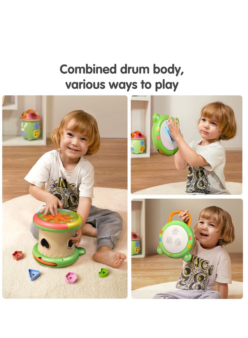 Baby Musical Electronic Drum Toy, 3-in-1 Activity Cube Toys, Instrument and Sensory Toy Gift for Toddlers, Boys, Girls, 6-12 Months Up