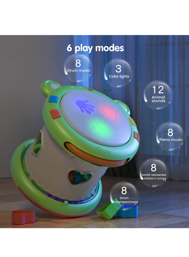 Baby Musical Electronic Drum Toy, 3-in-1 Activity Cube Toys, Instrument and Sensory Toy Gift for Toddlers, Boys, Girls, 6-12 Months Up